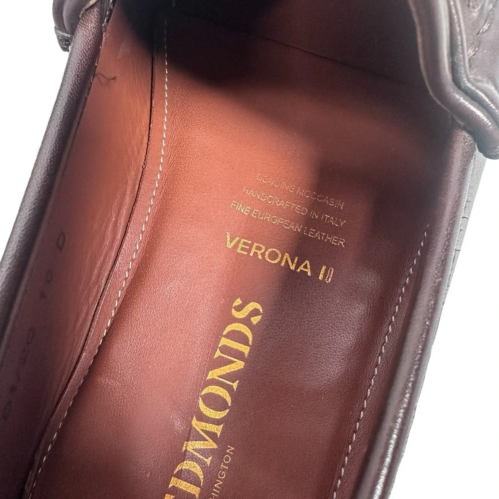 Allen Edmonds Verona II Mens 10 D Dark Brown Leather Bit Loafers Made in Italy